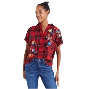 Madewell Central Shirt Floral Embroidery Plaid Womens Large Oversize Button Down